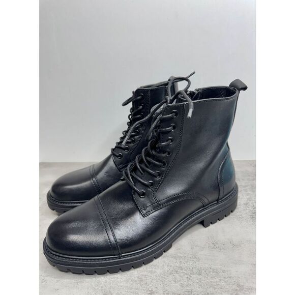 BP Lace Up Boots Size 9.5 Black Leather Block Heel Rubber Sole NEW - Picture 3 of 8